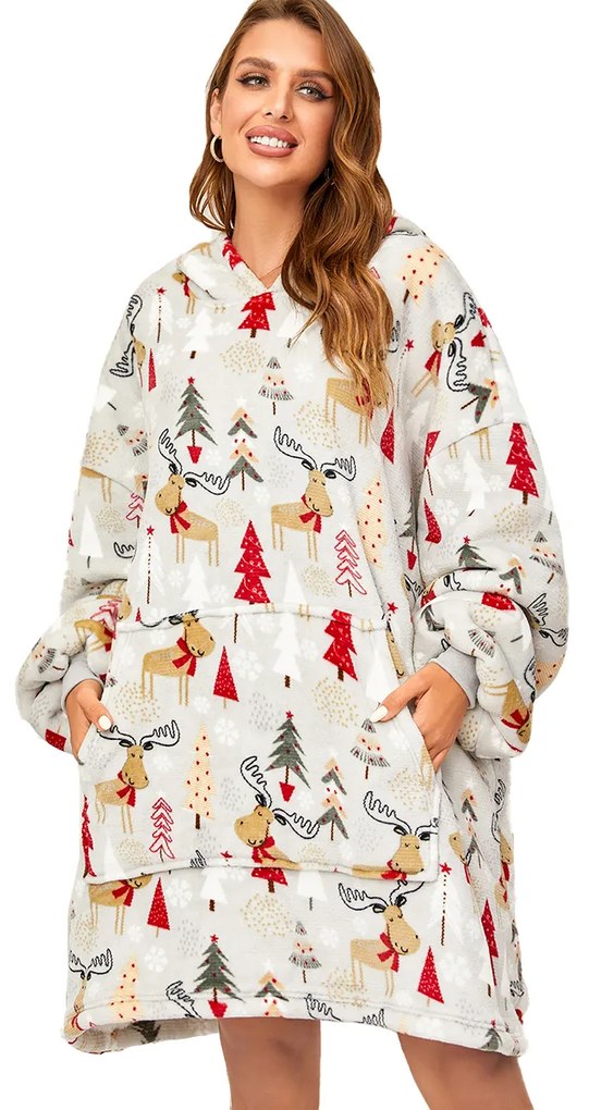 Baránková mikinová deka s rukávmi a kapucňou YULE HUG svetlosivá