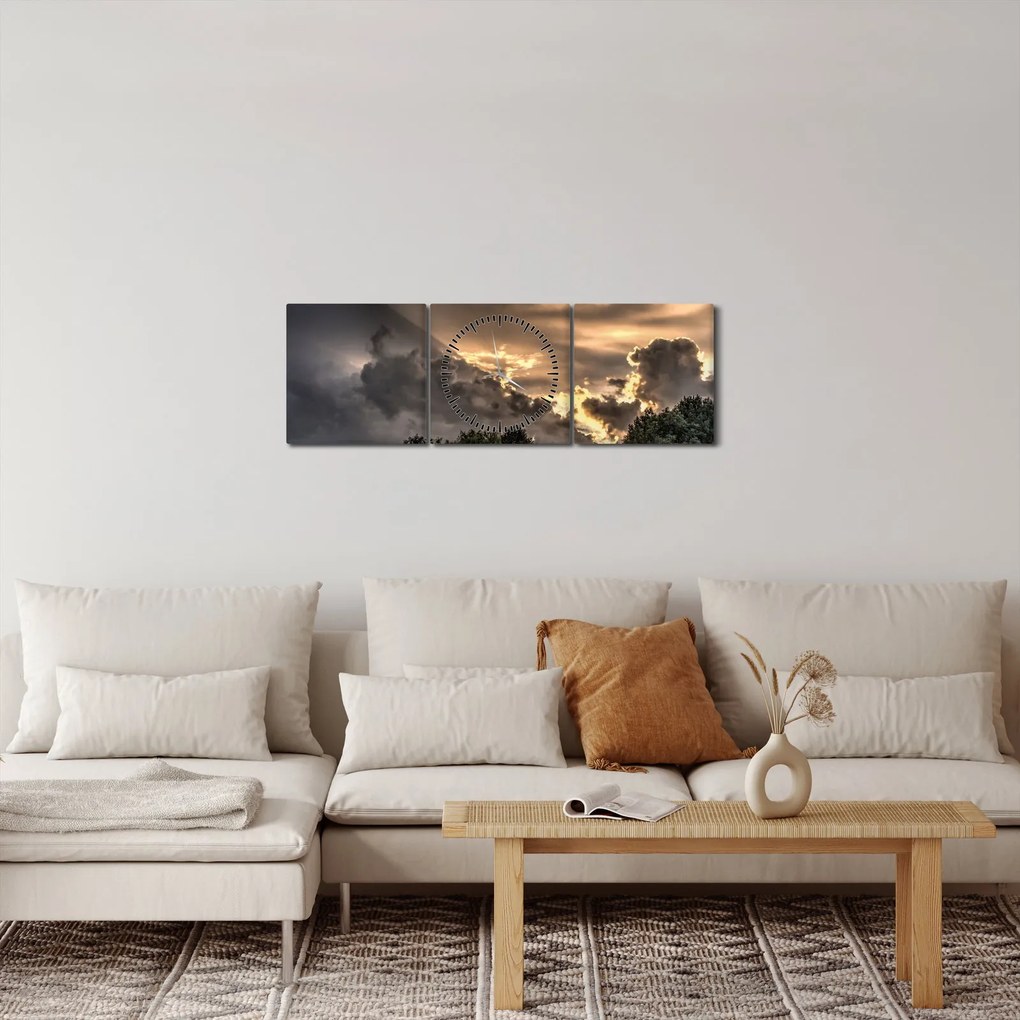 Obraz mračien a lesa (s hodinami) (90x30 cm)