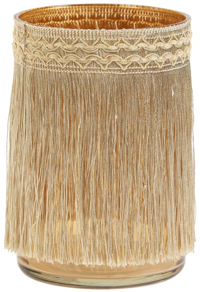 Hnedý sklenený svietnik so strapcami Marron – Ø 11*18 cm