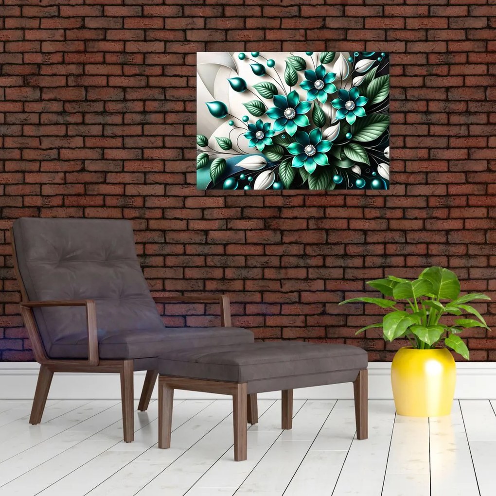 Obraz - 3D tyrkysové kvety (70x50 cm)
