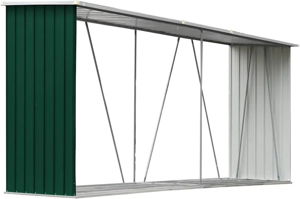 vidaXL Záhradná kôlňa na drevo galvanizovaná oceľ 330x84x152 cm zelená