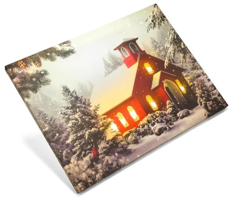 Nexos 74525 Nástenná maľba- Zasnežená kaplnka, 6 LED, 30 x 40 cm