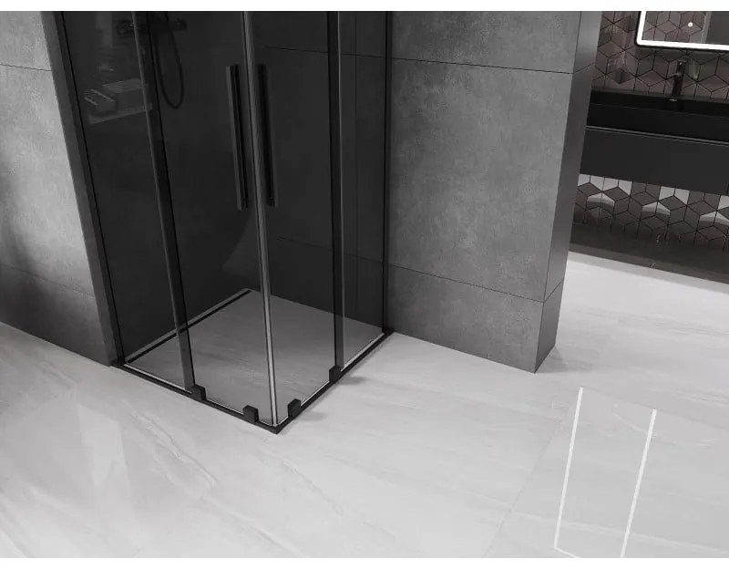 Mexen Velar L Duo, sprchový kút s posuvnými dverami 90 x 90 cm, 8mm šedé sklo, čierna matná, 871-090-090-02-43-70