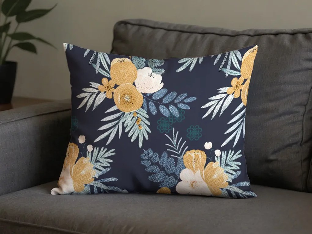 Súprava 2 ks dekoračných návliečok na vankúš z mikrovlákna FLOWERISH 50x70 cm, tmavo modrá