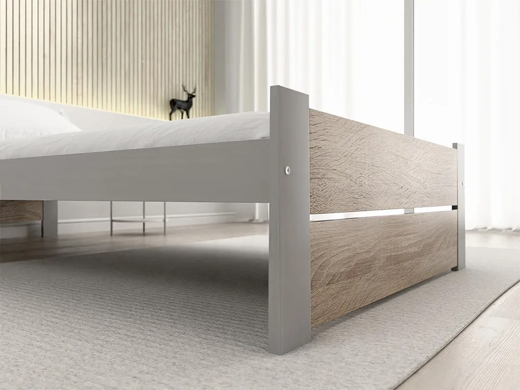 Posteľ IKAROS DOUBLE 90 x 200 cm, dub sonoma/sivá Rošt: S lamelovým roštom, Matrac: Matrac SOMMERA 18 cm
