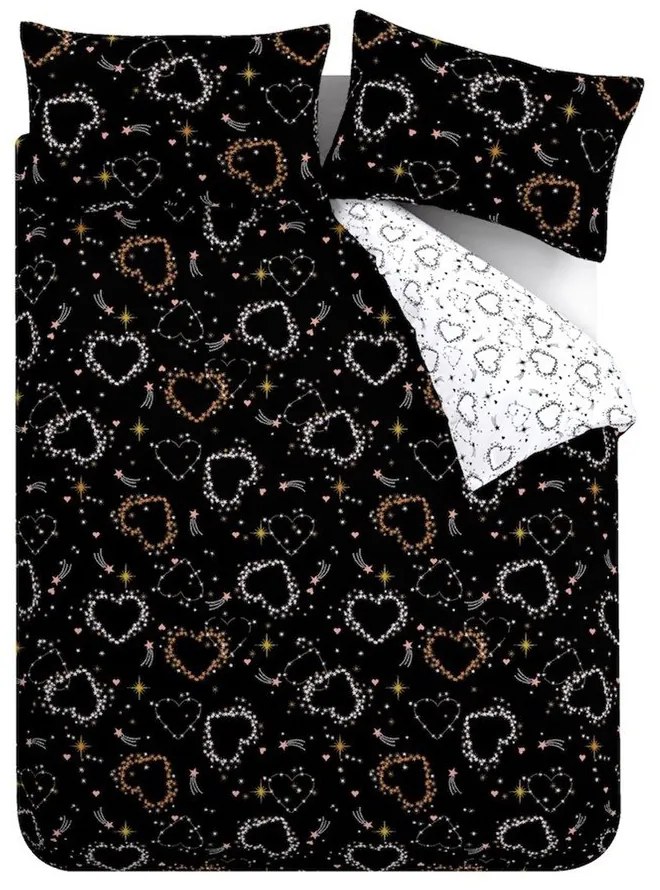 Čierno-biele obliečky na dvojlôžko 200x200 cm Cosmic Hearts and Stars – Catherine Lansfield