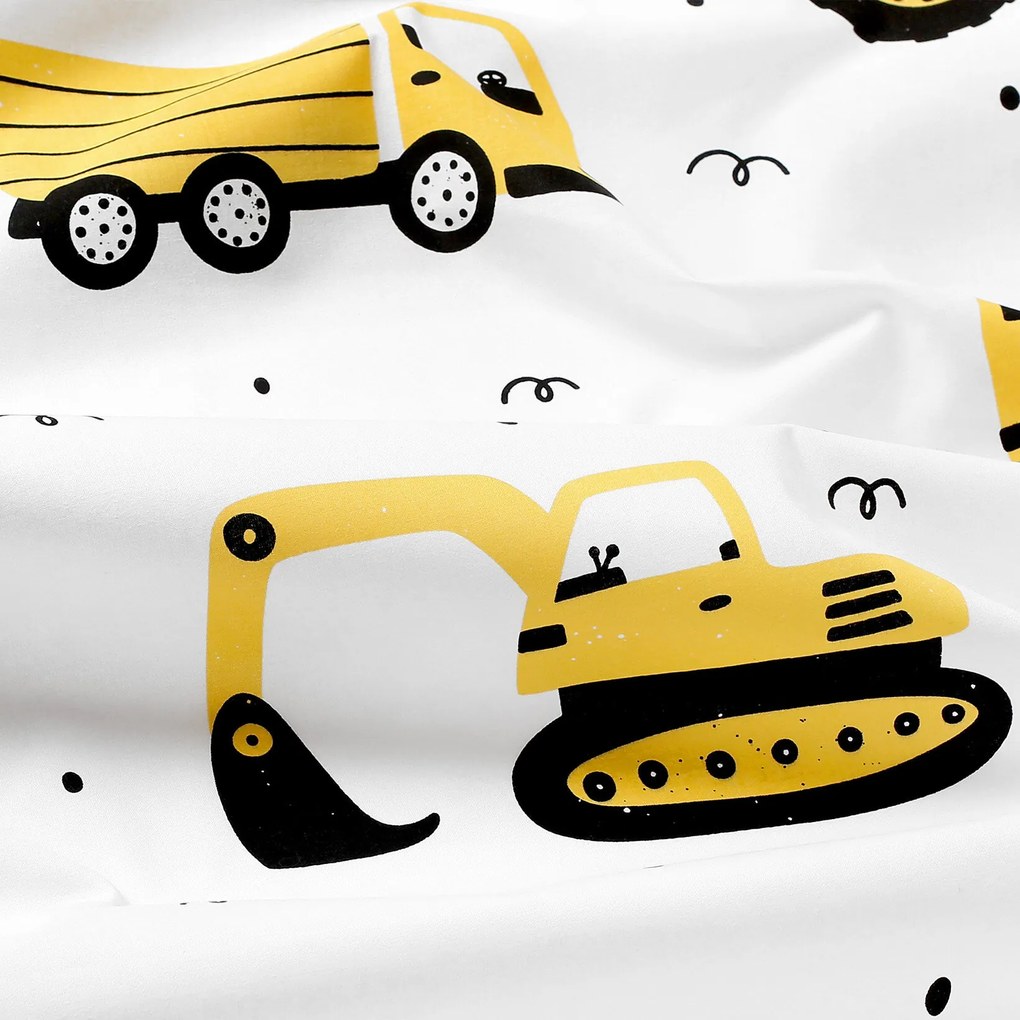 Goldea detské bavlnené obliečky duo - bagre a stavebné autá so žltou 150 x 200 a 50 x 60 cm
