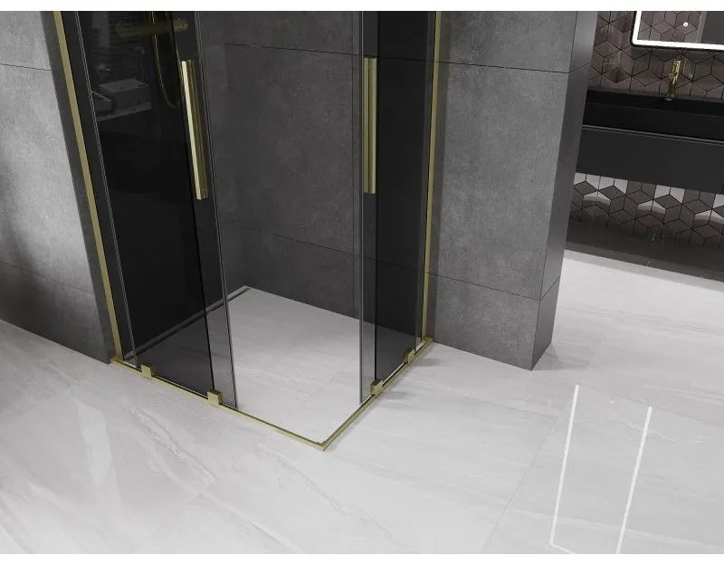 Mexen Velar L Duo, sprchový kút s posuvnými dverami 100 x 90 cm, 8mm šedé sklo, zlatá matná, 871-100-090-02-43-55