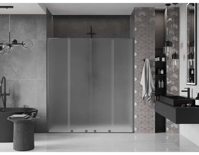 Mexen Velar L Duo, posuvné sprchové dvere do otvoru 200 cm, 8mm sklo námraza, grafit brúsený, 871-200-003-32-66