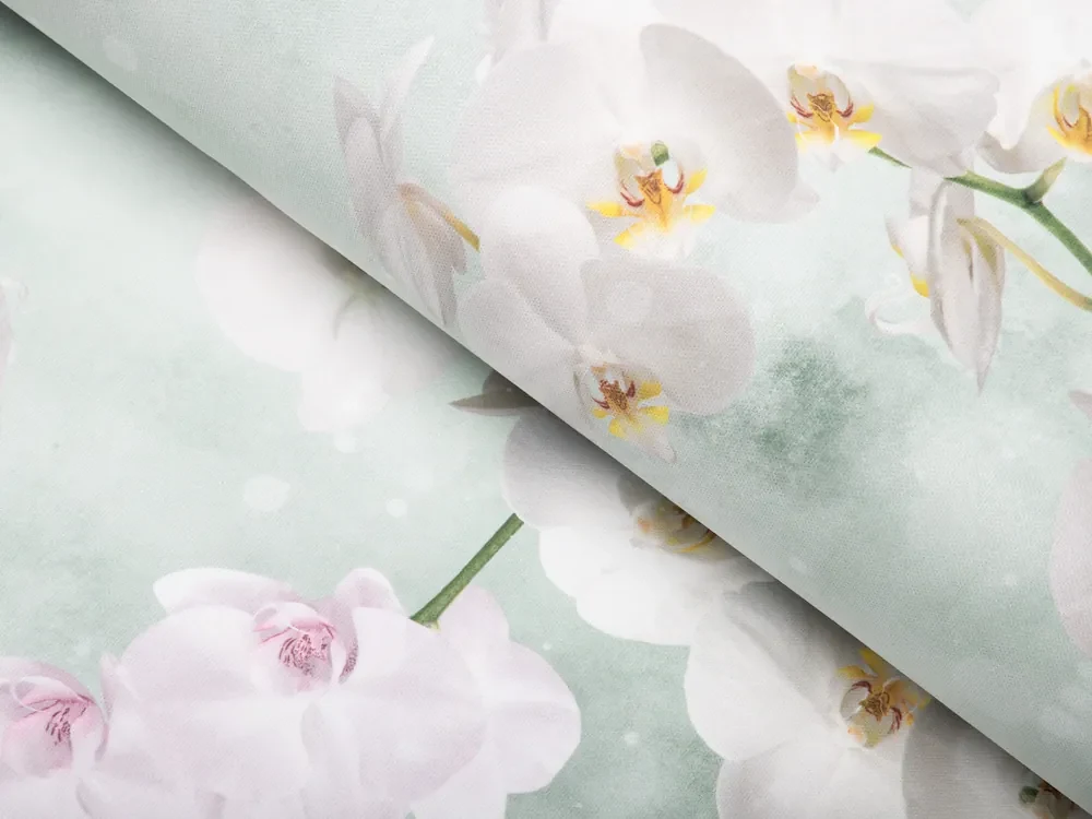 Biante Dekoračný záves PM-019 Orchidey na svetlo zelenom 145x210 cm