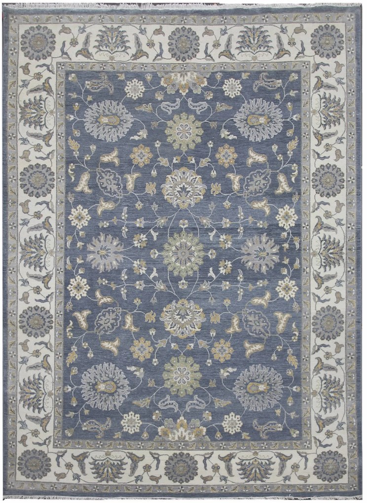 Ručne viazaný kusový koberec Diamond DC-Zigler Jeans blue / ivory, 365x550, modrá, chodba / predsieň, Diamond Carpets India