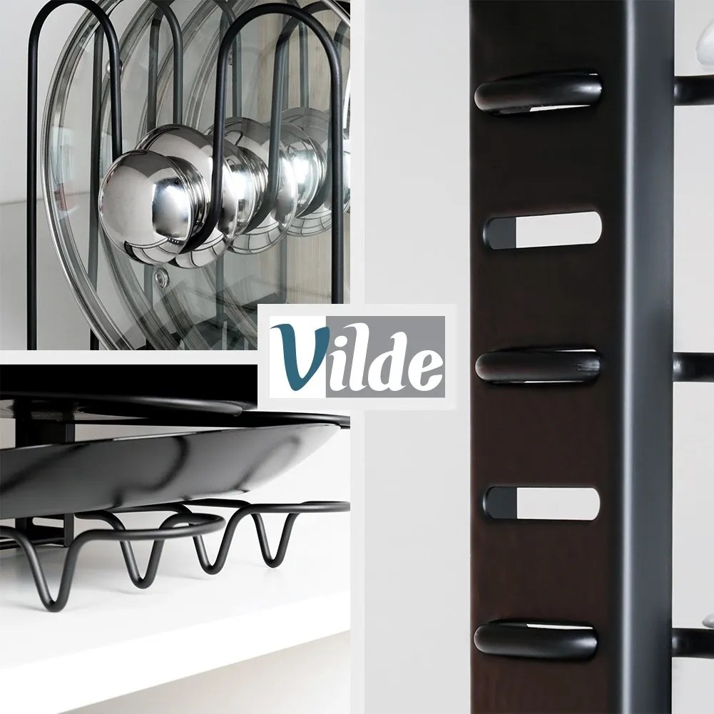 Organizér na pokrievky a panvice, čierny, 8 flexibilných priehradiek VILDE
