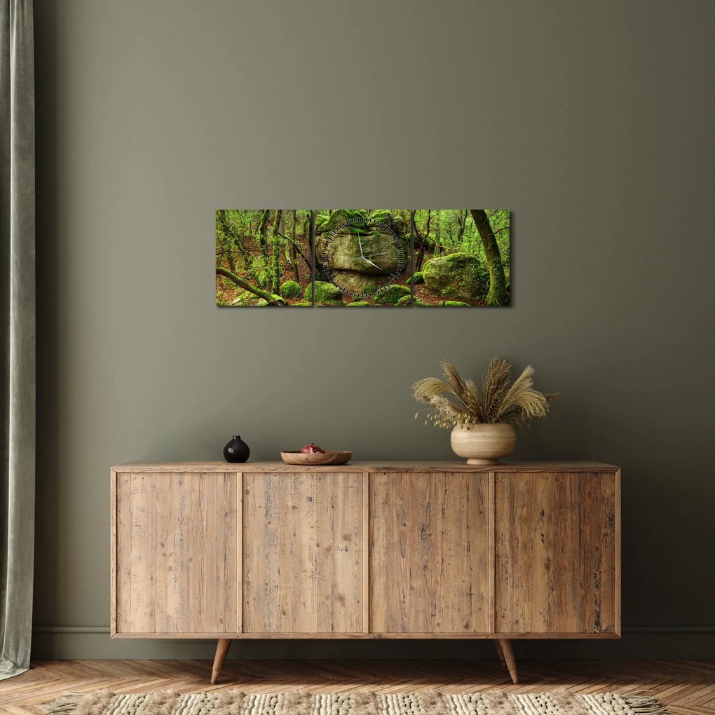 Obraz čarovného lesa (s hodinami) (90x30 cm)