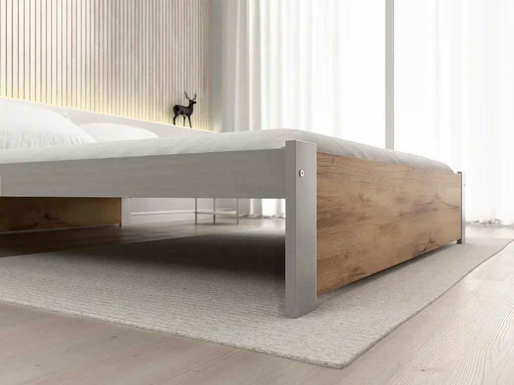 Posteľ IKAROS 180 x 200 cm, dub artisan/sivá Rošt: S lamelovým roštom, Matrac: Matrac DELUXE 10 cm