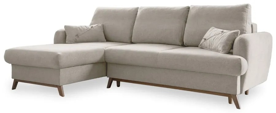 Béžová rozkladacia/s úložným priestorom rohová pohovka (ľavý roh/s leňoškou) Scandic Lagom – Miuform