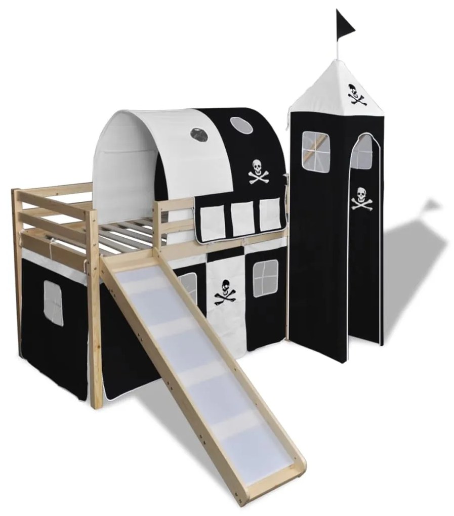 vidaXL Detská drevená poschodová posteľ so šmykľavkou a rebríkom, čierno-biela