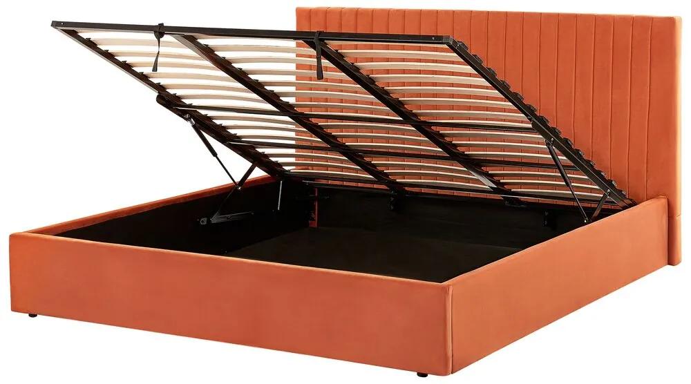 Zamatová posteľ s úložným priestorom 180 x 200 cm oranžová VION Beliani