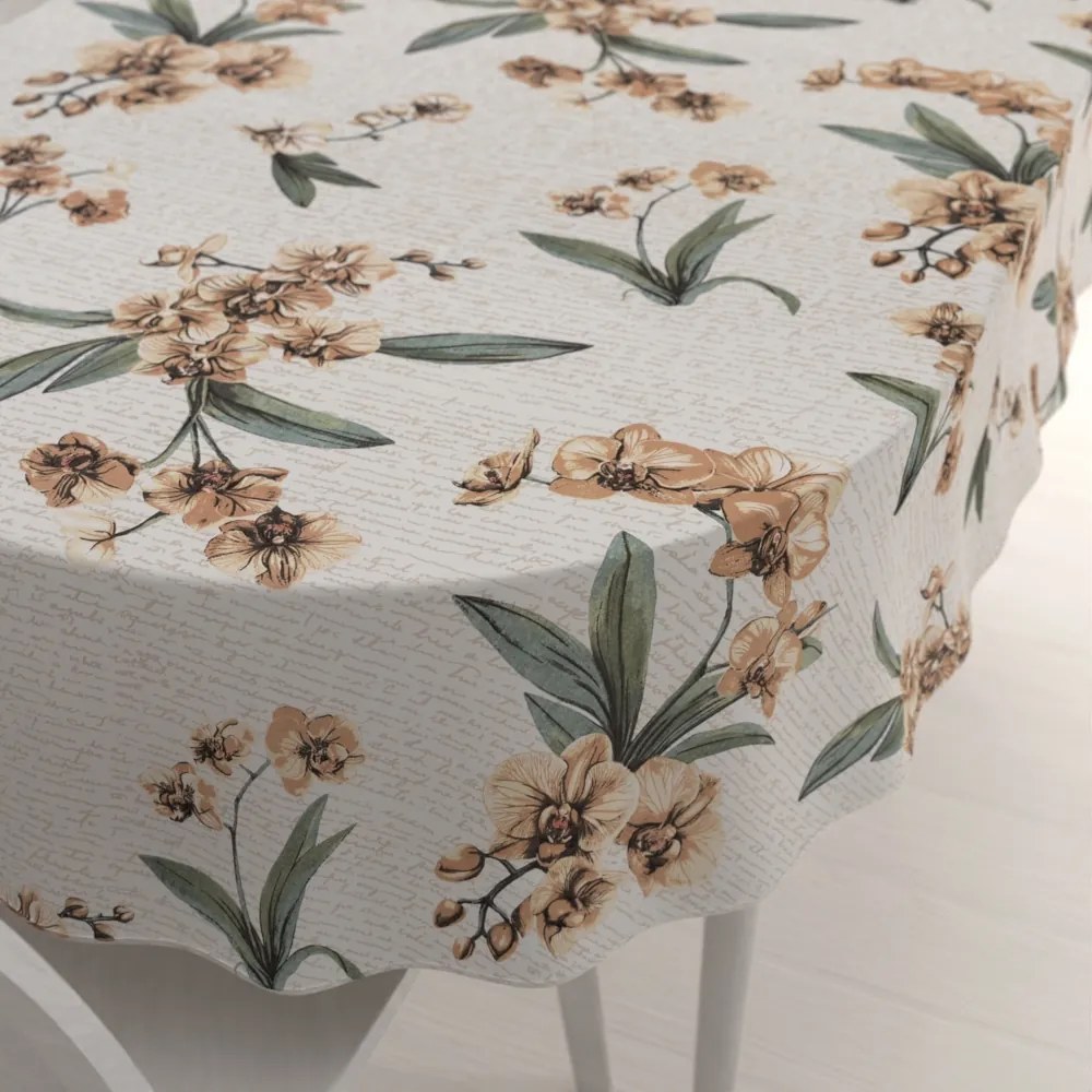 Biante Bavlnený oválny obrus Sandra SA-624 Hnedé orchidey na bielom 50x100 cm