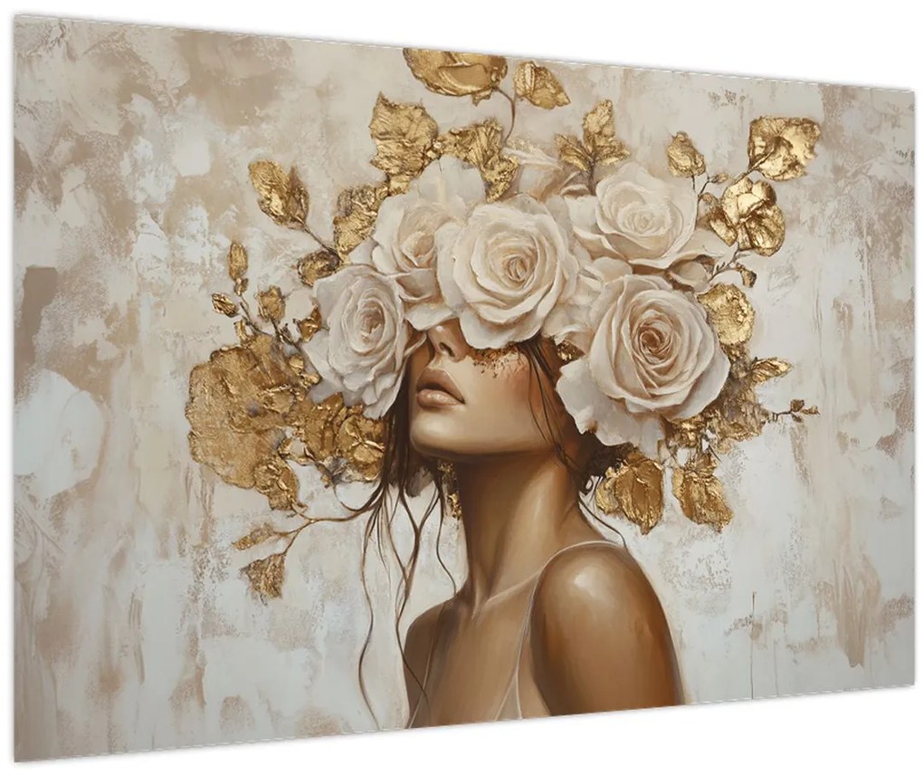 Obraz - Dievča s ružami (90x60 cm)