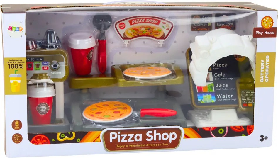 LEAN Toys Súprava obchod pizza kávovar nápoje pokladňa