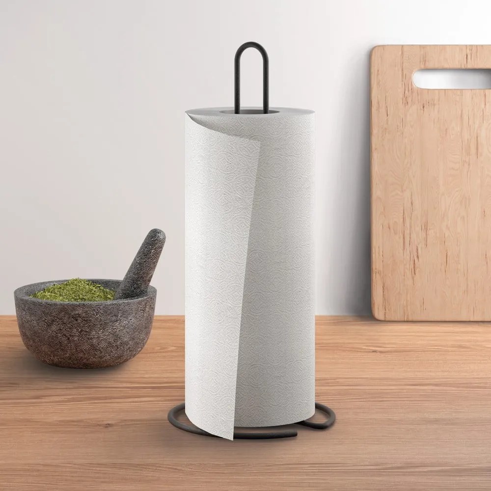 Matne čierny oceľový stojan na papierové utierky ø 14 cm Lava – Metaltex