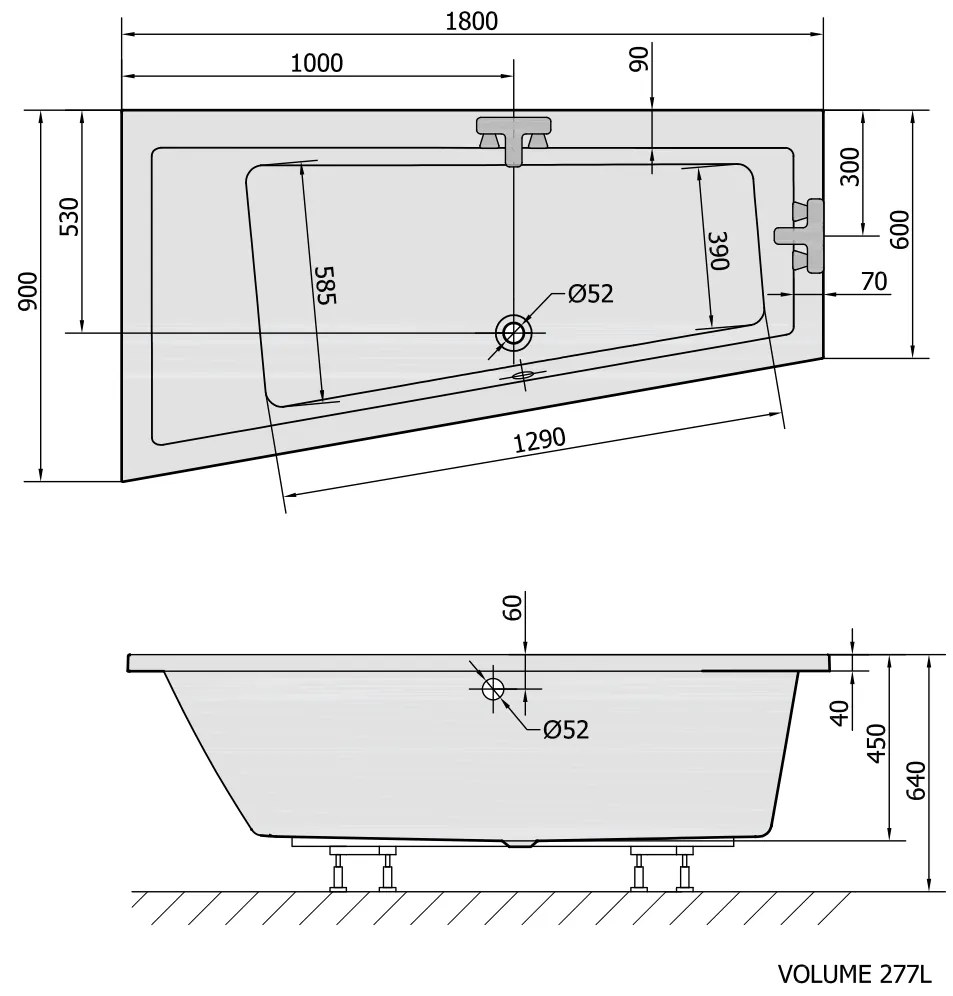 Polysan Polysan, ANDRA L asymetrická vaňa 180x90x45cm, biela, 72872