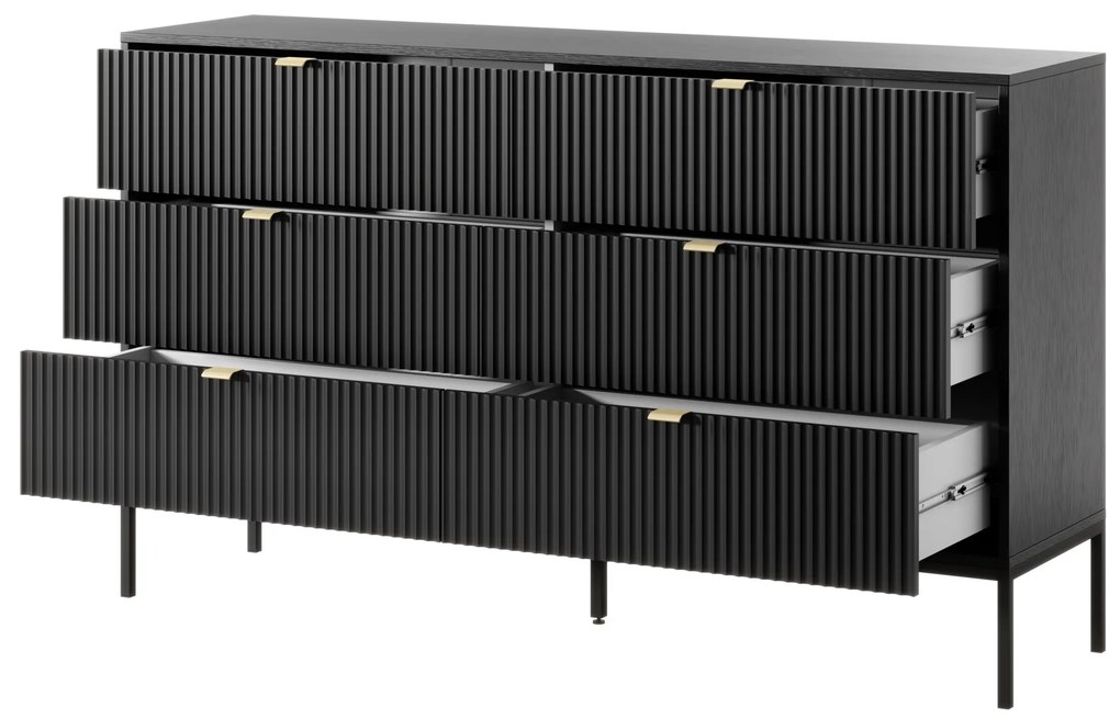Komoda Nova 154 cm so zásuvkami čierna/čierny rám