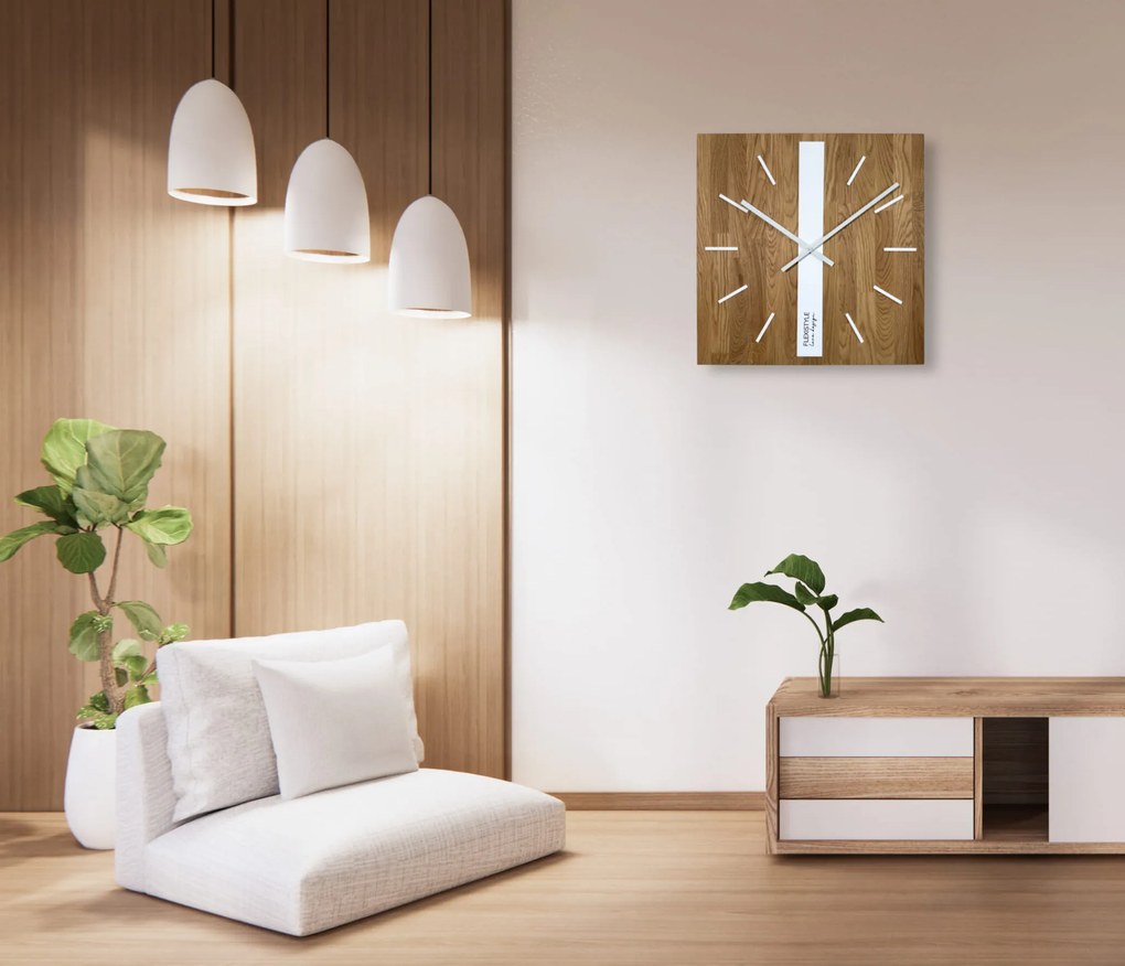 Dekorstudio Elegantné drevené hodiny DUB klasik SQ 50cm - biele