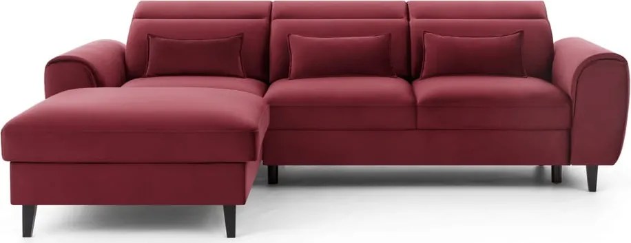 Červená zamatová rozkladacia/s úložným priestorom rohová pohovka (ľavý roh/s leňoškou) Foble – ELTAP