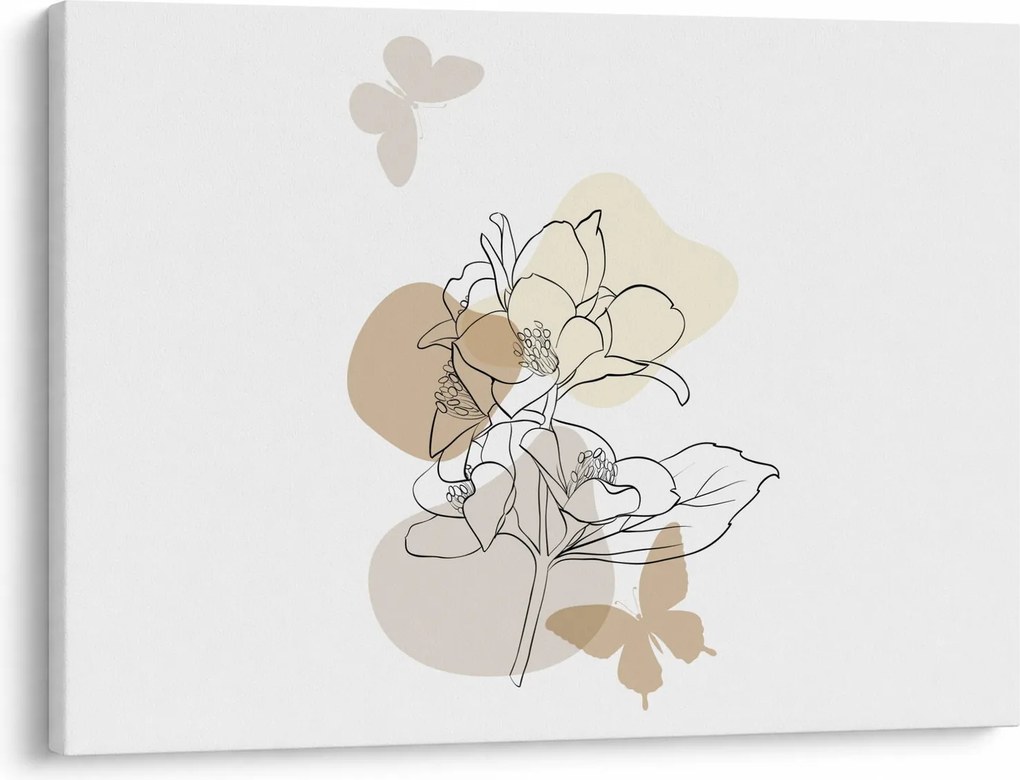 Obraz - Béžové kvety s motýľom N⁰1 (70x50 cm)
