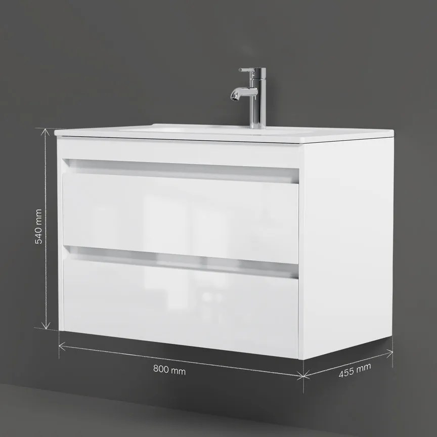 Skrinka s umývadlom 80 AM.PM Spike MPA-FHX0802WG-WCC0802WG závesná, 2 zásuvky, lesklá biela