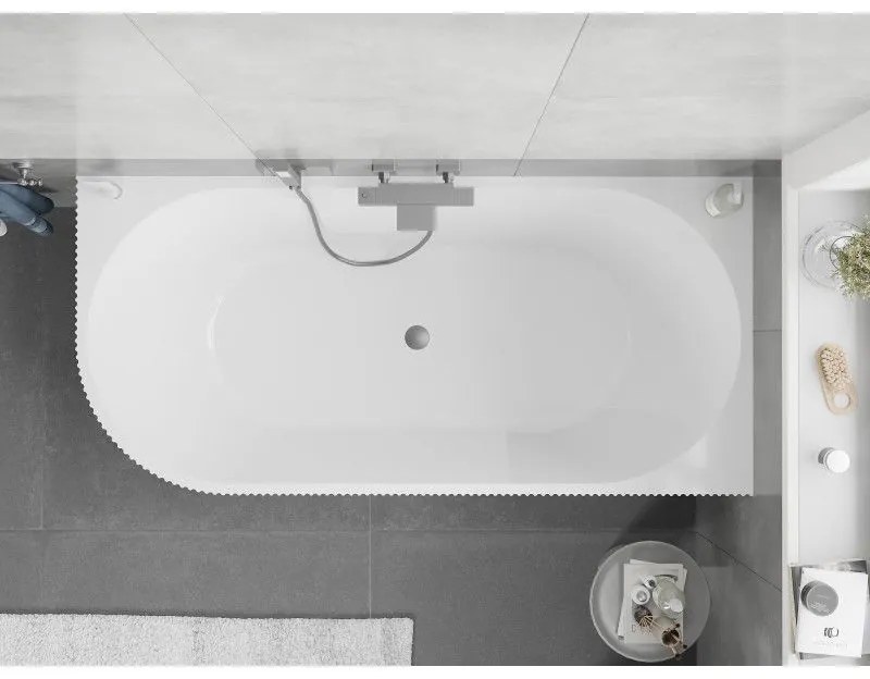 Mexen Silo, rohová voľne stojaca ryhovaná vaňa, pravá, 170 x 80 cm, biela lesklá, grafitový prepad, 52891708000P-95