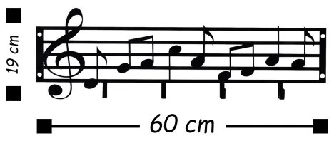 Nástenný vešiak 60x19 cm noty kov