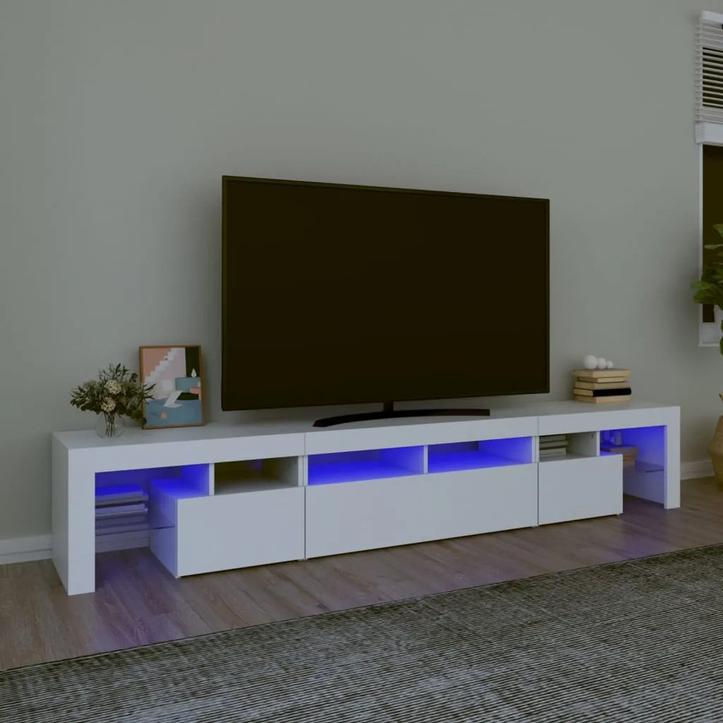 TV skrinka s LED svetlami biela 230x36,5x40 cm
