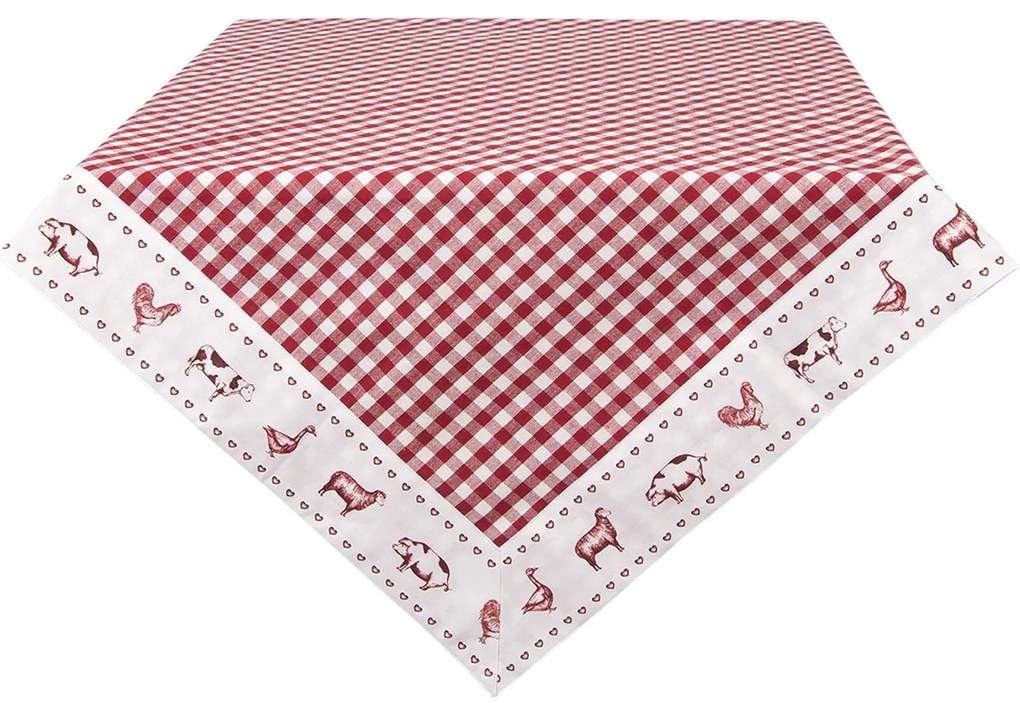 Štvorcový bavlnený obrus Country Life Animals bielo-červený - 100 * 100 cm