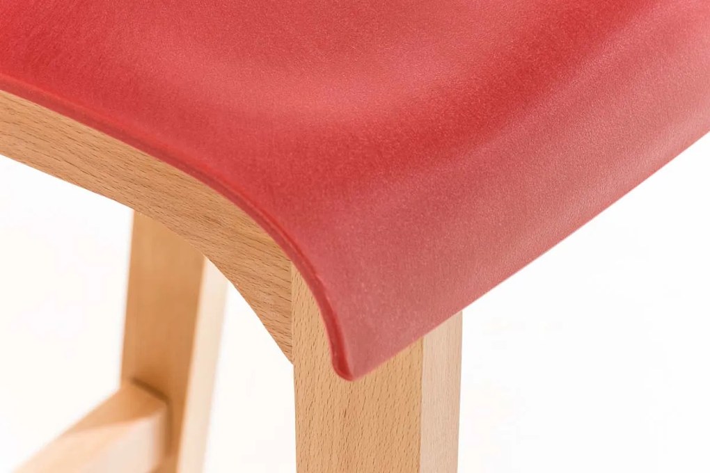 Barová stolička Hoover - plast, drevené nohy natur - Červená