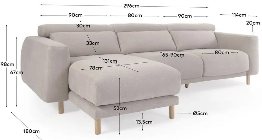 Béžová rohová pohovka (ľavý roh) Singa - Kave Home