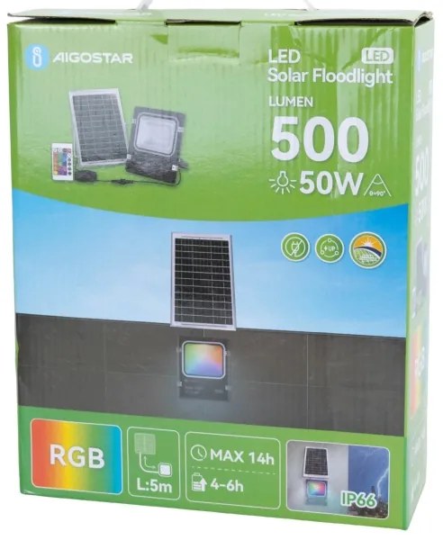 Aigostar - LED RGB Stmievateľný solárny reflektor LED/50W/3,2V IP66 + DO