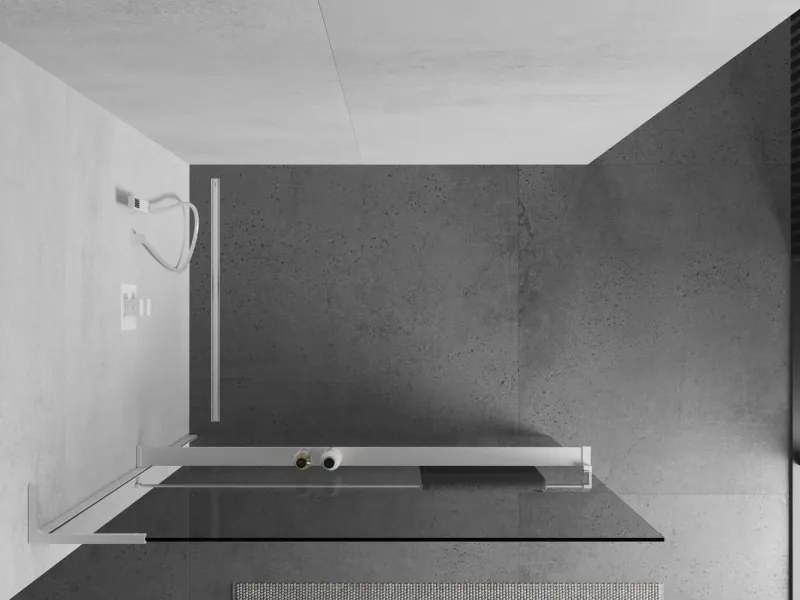 Mexen Kioto+ L, sprchová zástena Walk-In s poličkou a vešiakom 115 x 200 cm, 8mm číre sklo, biely profil, 800-115-123-20-00