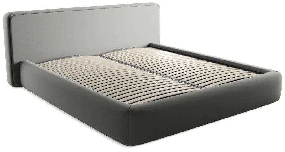 Sivá čalúnená dvojlôžková posteľ s úložným priestorom s roštom 180x200 cm Kiana – Makamii