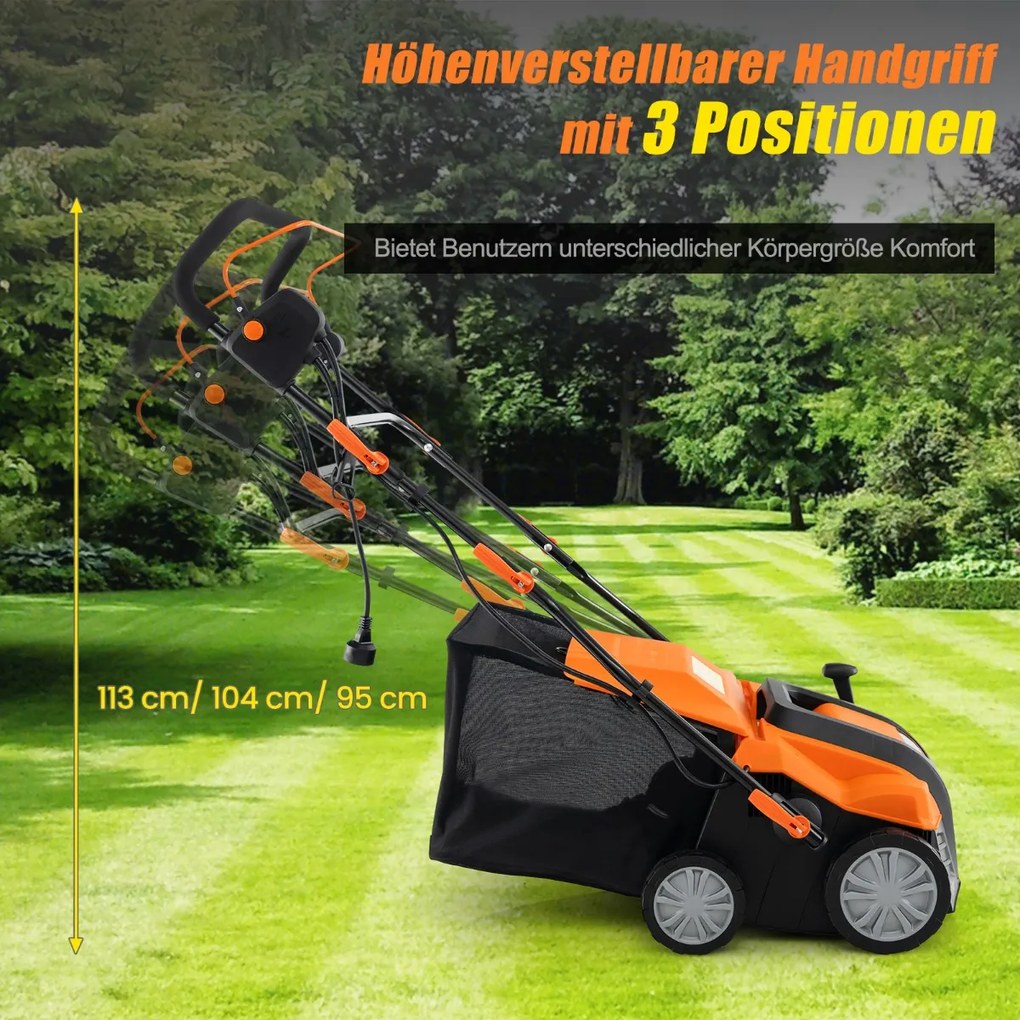 41 cm Elektrický vertikutátor a prevzdušňovač trávnika 15A 2 v 1 s 3-polohovým nastavením výšky zelený Barva: Oranžová