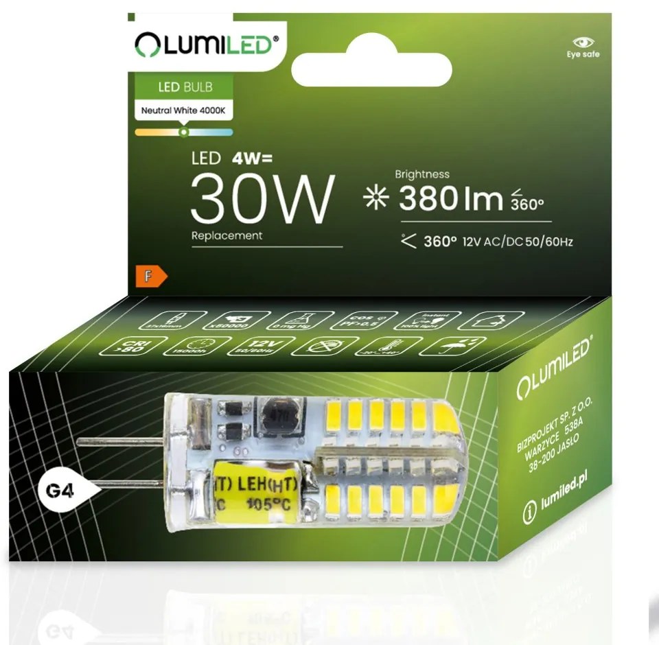 LED žiarovka G4 kapsula 4W = 30W 380lm 4000K Neutrálna 360° LUMILED