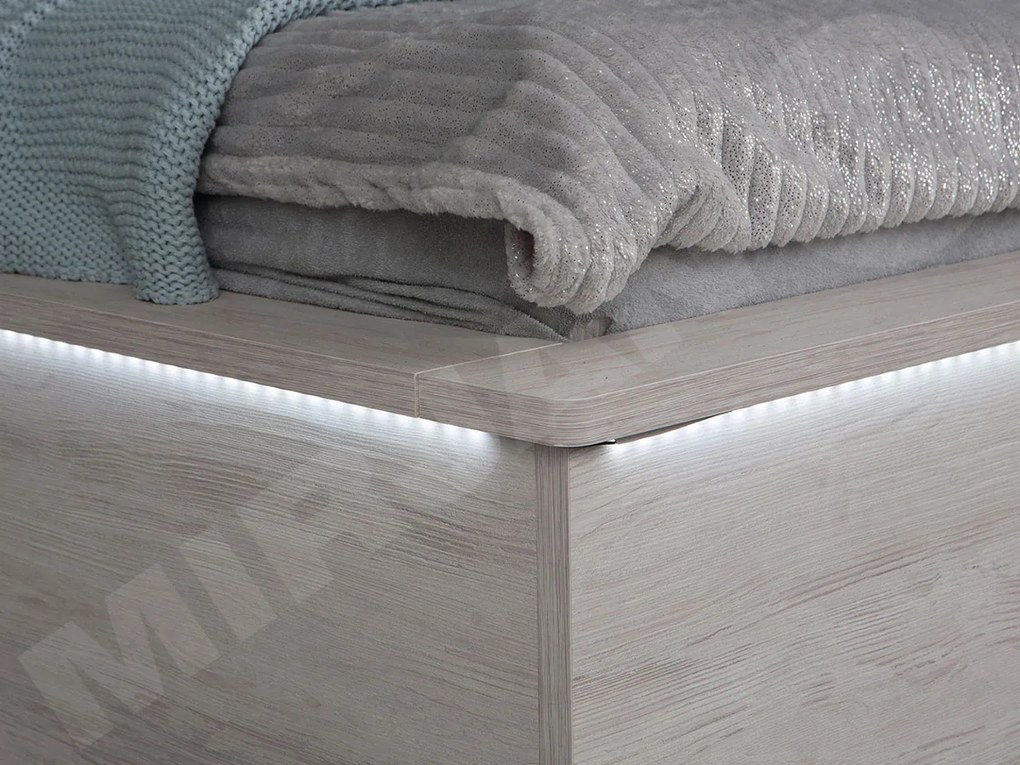 Posteľ Verdek VD06, Farby: dub monastery / dub monastery + ekokoža Soft Pik 011, Osvetlenie: osvetlenie LED