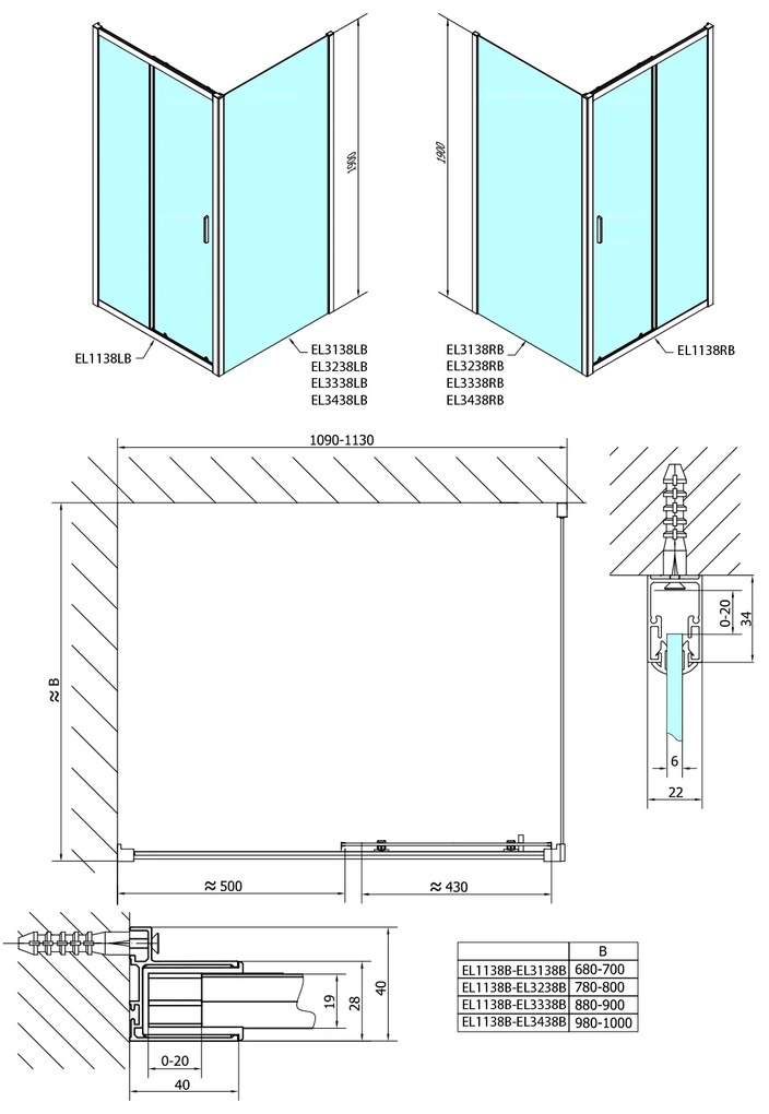 Polysan Polysan, EASY BLACK sprchové dvere 1100mm, číre sklo, EL1115B