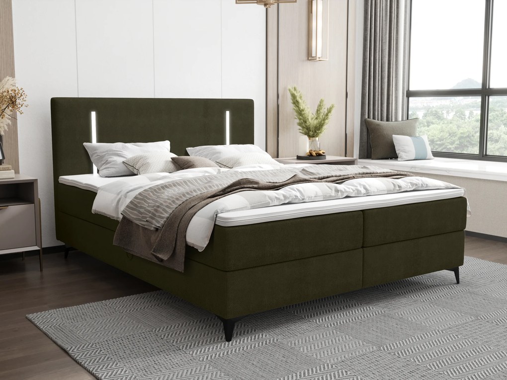 Manželská posteľ 160 cm Ortega Comfort (olivová zelená) (s roštom a matracom, s úl. priestorom) (s LED osvetlením). Vlastná spoľahlivá doprava až k Vám domov. 1082726