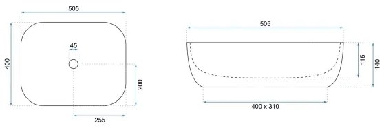 REA-U6300 - Umývadlo na dosku MONA SLIM 40x50,5 cm, keramika, lesklá biela