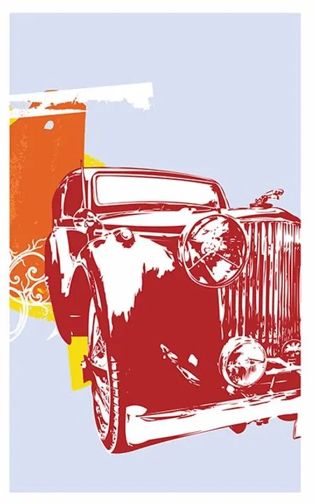 Plagát s paspartou retro auto s abstrakciou - 40x60 silver