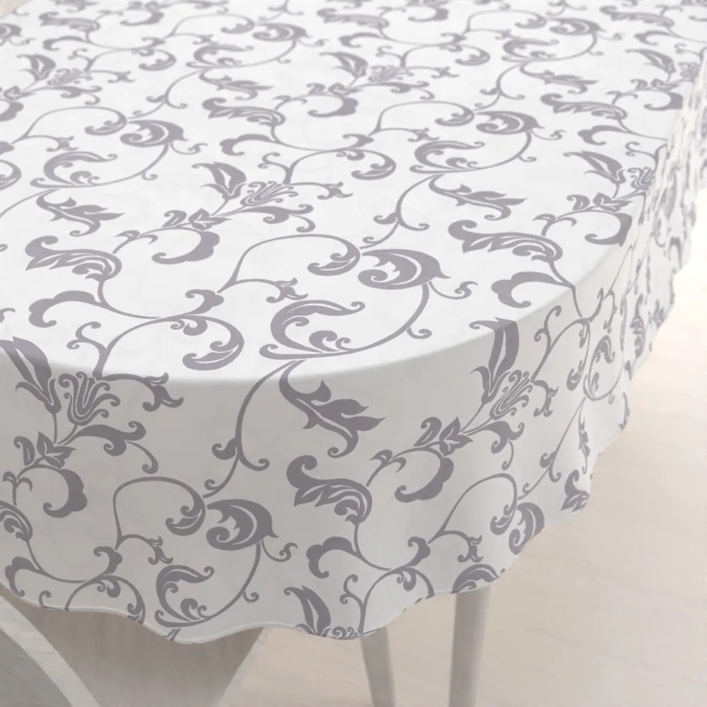 Biante Bavlnený oválny obrus Sandra SA-184 Sivé kvetované ornamenty na bielom 140x180 cm