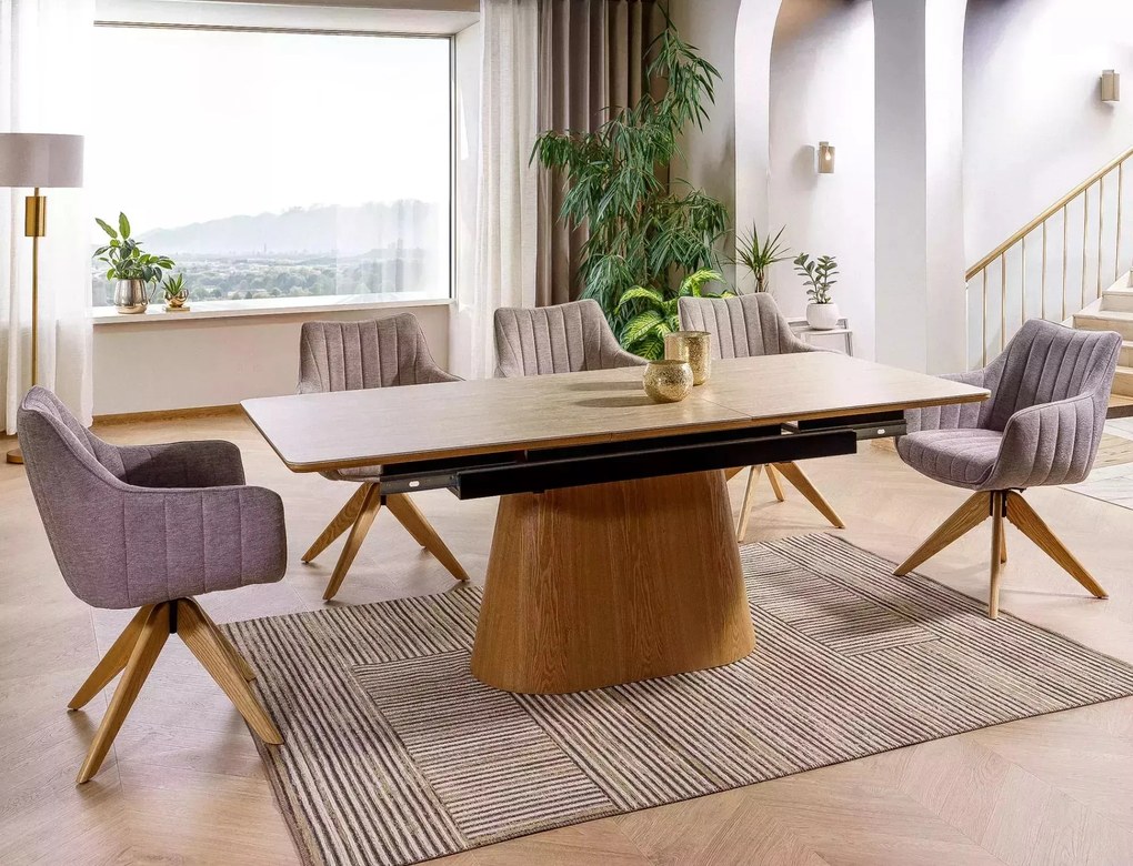 Jedálenský rozkladací stôl Monaco 160/200 cm keramika travertín/dub prírodný