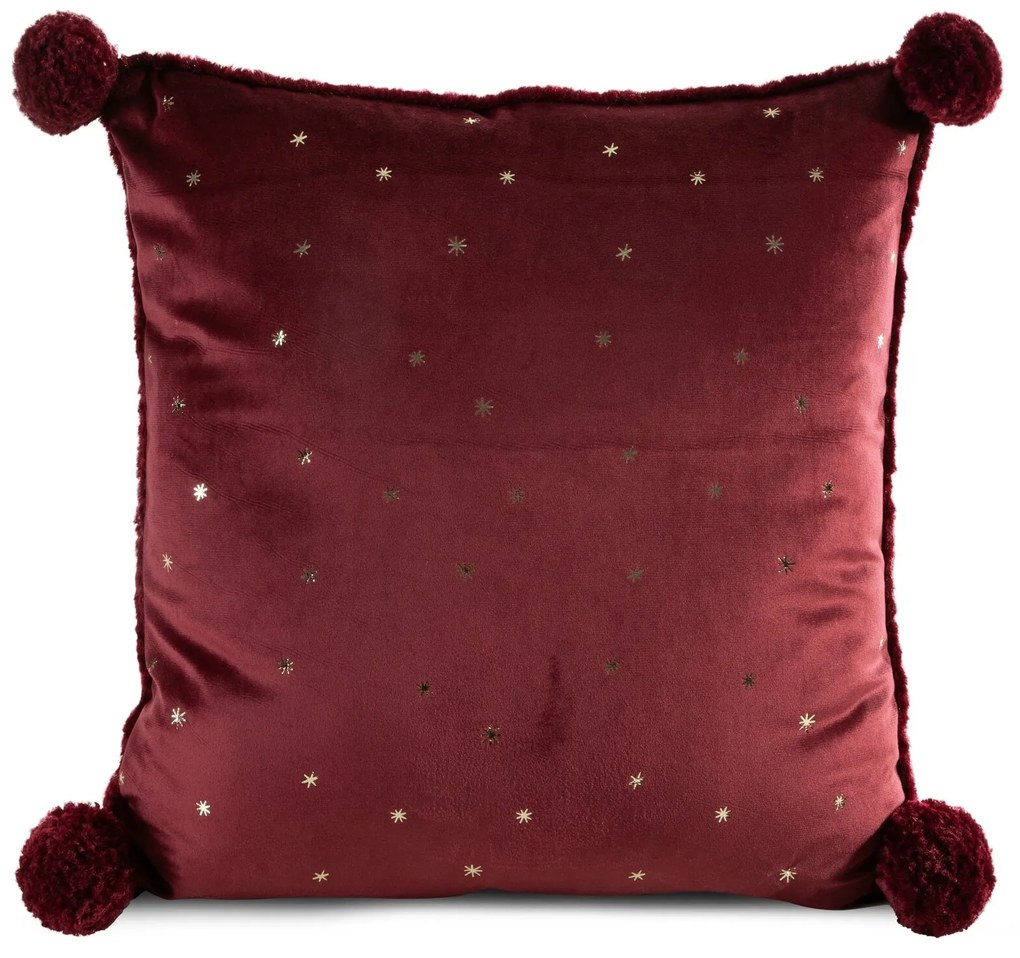 VIANOČNÁ DEKORAČNÁ OBLIEČKA NA VANKÚŠ STAR 45X45 CM BORDOVÁ